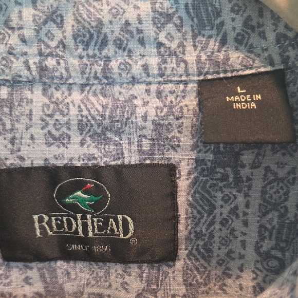 RedHead Men's Blue Casual Button Down Shirt Size Large With Truck/Canoe Design - Picture 2 of 12